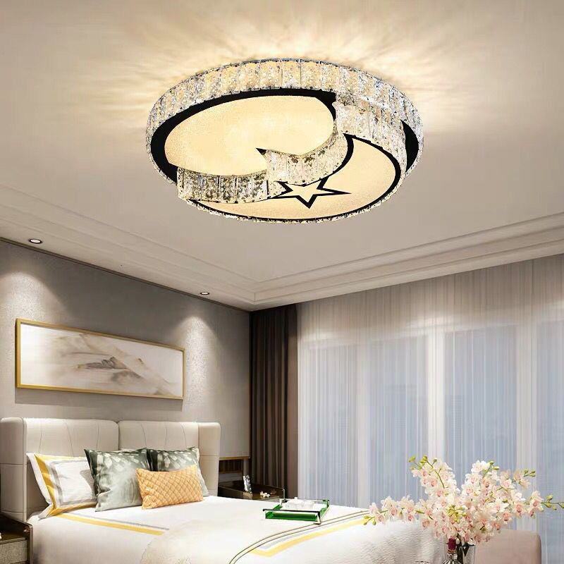 Modern LED Ceiling Light White Moon and Star/Heart Flush Mount Light with Crystal Block Accent for Bedroom Clearhalo 'Ceiling Lights' 'Close To Ceiling Lights' 'Close to ceiling' 'Flush mount' Lighting' 268871