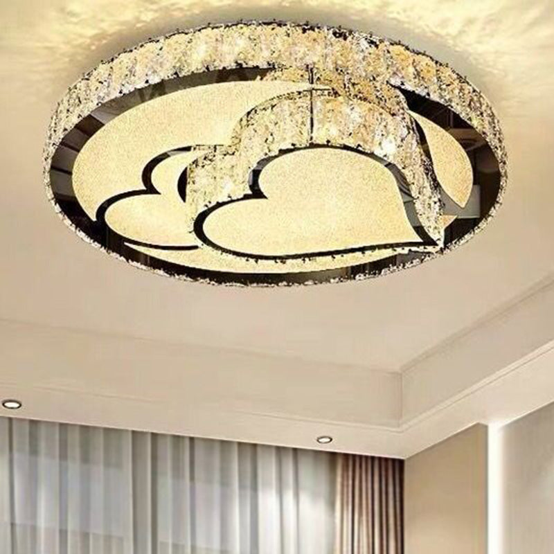 Modern LED Ceiling Light White Moon and Star/Heart Flush Mount Light with Crystal Block Accent for Bedroom White B Clearhalo 'Ceiling Lights' 'Close To Ceiling Lights' 'Close to ceiling' 'Flush mount' Lighting' 268874