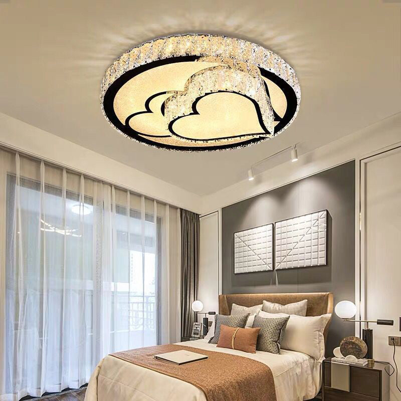 Modern LED Ceiling Light White Moon and Star/Heart Flush Mount Light with Crystal Block Accent for Bedroom Clearhalo 'Ceiling Lights' 'Close To Ceiling Lights' 'Close to ceiling' 'Flush mount' Lighting' 268877