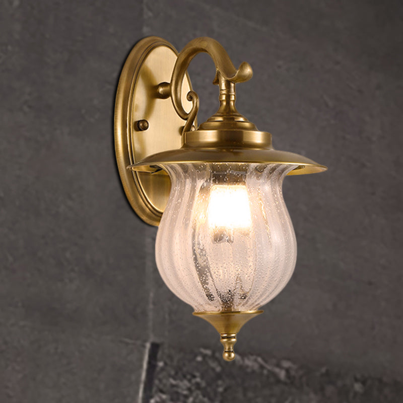 Brass Curved Arm Sconce Light Traditional 1 Head Metal Wall Lighting Fixture for Hallway Clearhalo 'Wall Lamps & Sconces' 'Wall Lights' Lighting' 268888