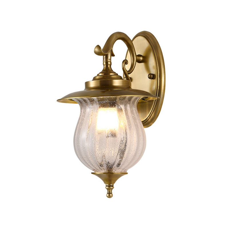 Brass Curved Arm Sconce Light Traditional 1 Head Metal Wall Lighting Fixture for Hallway Clearhalo 'Wall Lamps & Sconces' 'Wall Lights' Lighting' 268890