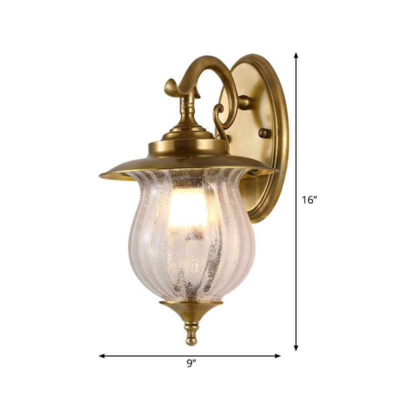 Brass Curved Arm Sconce Light Traditional 1 Head Metal Wall Lighting Fixture for Hallway Clearhalo 'Wall Lamps & Sconces' 'Wall Lights' Lighting' 268891