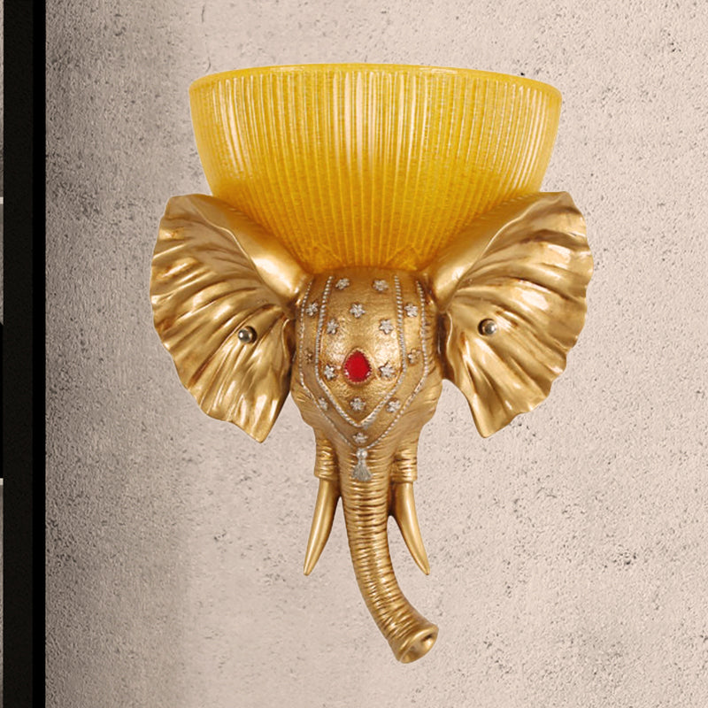 Colonial Bowl Wall Mount Lighting Amber Glass 1 Head Wall Mounted Lamp with White/Gold Elephant Nose toward Left/Right Clearhalo 'Wall Lamps & Sconces' 'Wall Lights' Lighting' 268903