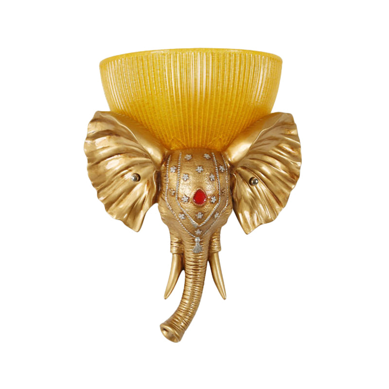 Colonial Bowl Wall Mount Lighting Amber Glass 1 Head Wall Mounted Lamp with White/Gold Elephant Nose toward Left/Right Clearhalo 'Wall Lamps & Sconces' 'Wall Lights' Lighting' 268910