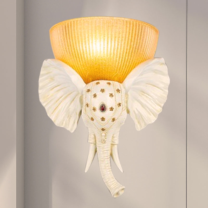 Colonial Bowl Wall Mount Lighting Amber Glass 1 Head Wall Mounted Lamp with White/Gold Elephant Nose toward Left/Right White Right Clearhalo 'Wall Lamps & Sconces' 'Wall Lights' Lighting' 268912