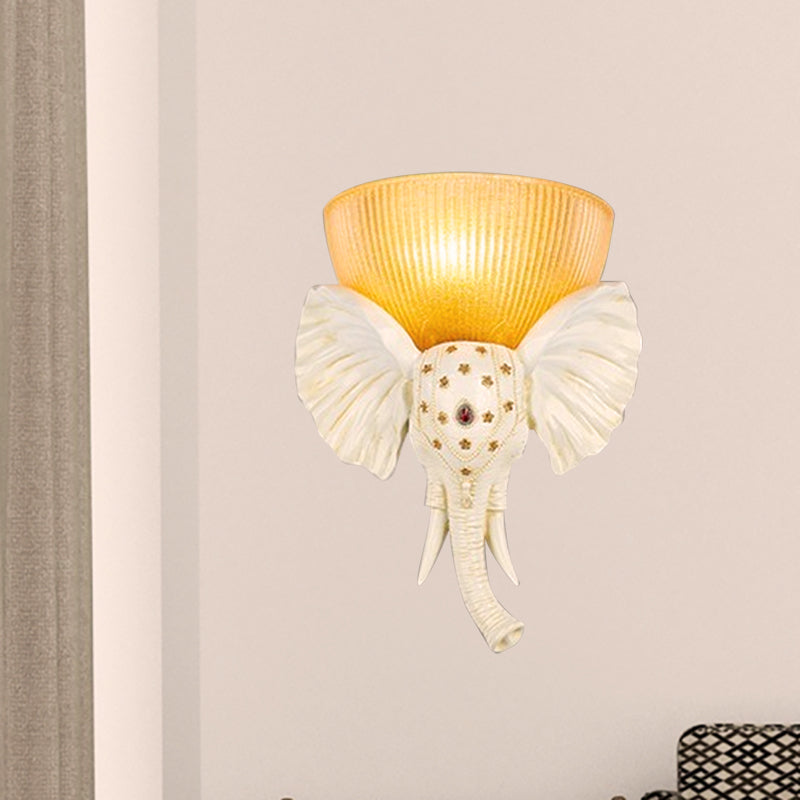 Colonial Bowl Wall Mount Lighting Amber Glass 1 Head Wall Mounted Lamp with White/Gold Elephant Nose toward Left/Right Clearhalo 'Wall Lamps & Sconces' 'Wall Lights' Lighting' 268913