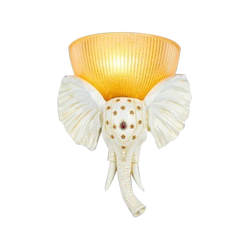 Colonial Bowl Wall Mount Lighting Amber Glass 1 Head Wall Mounted Lamp with White/Gold Elephant Nose toward Left/Right Clearhalo 'Wall Lamps & Sconces' 'Wall Lights' Lighting' 268915