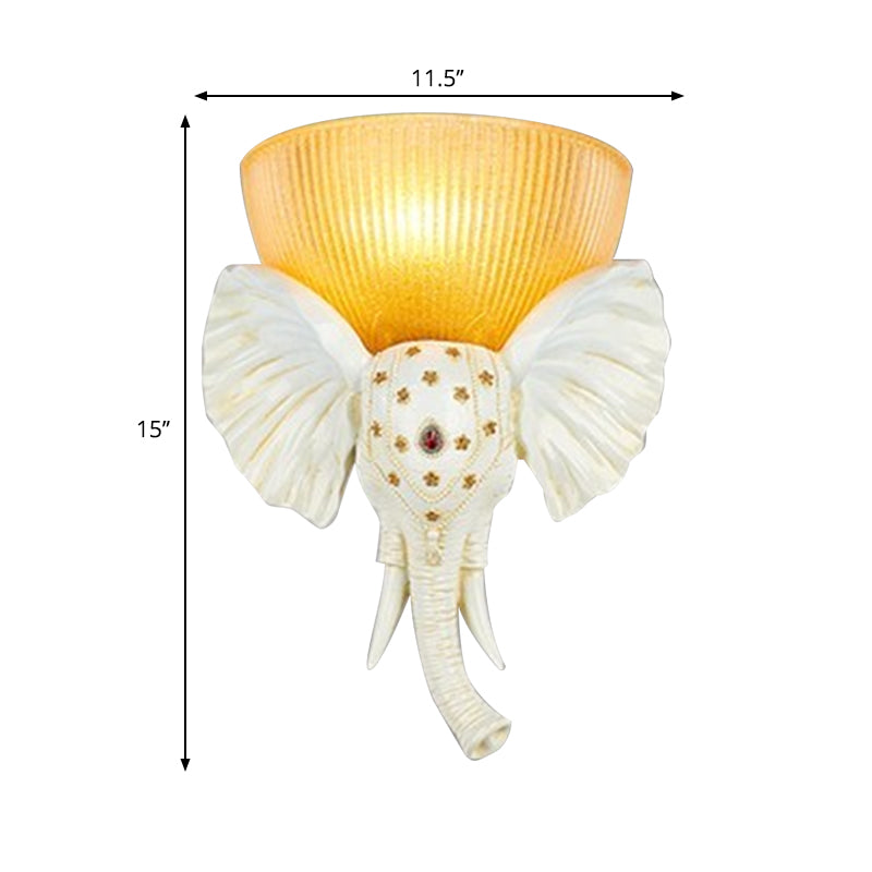 Colonial Bowl Wall Mount Lighting Amber Glass 1 Head Wall Mounted Lamp with White/Gold Elephant Nose toward Left/Right Clearhalo 'Wall Lamps & Sconces' 'Wall Lights' Lighting' 268916