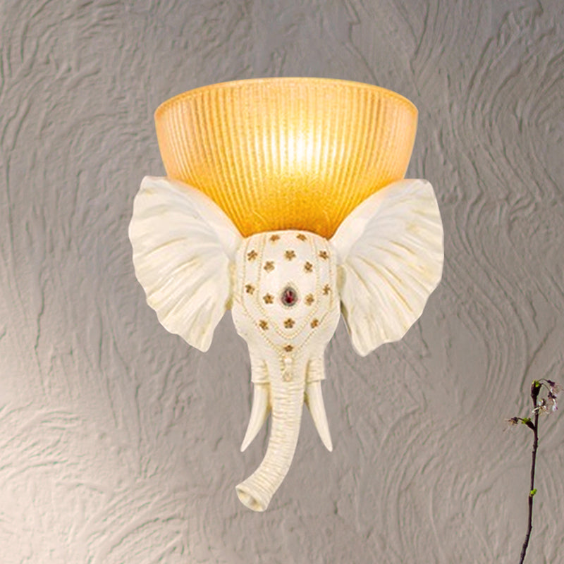 Colonial Bowl Wall Mount Lighting Amber Glass 1 Head Wall Mounted Lamp with White/Gold Elephant Nose toward Left/Right White Left Clearhalo 'Wall Lamps & Sconces' 'Wall Lights' Lighting' 268917