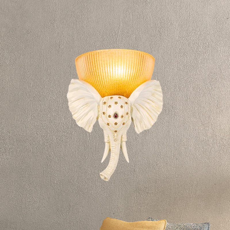 Colonial Bowl Wall Mount Lighting Amber Glass 1 Head Wall Mounted Lamp with White/Gold Elephant Nose toward Left/Right Clearhalo 'Wall Lamps & Sconces' 'Wall Lights' Lighting' 268918