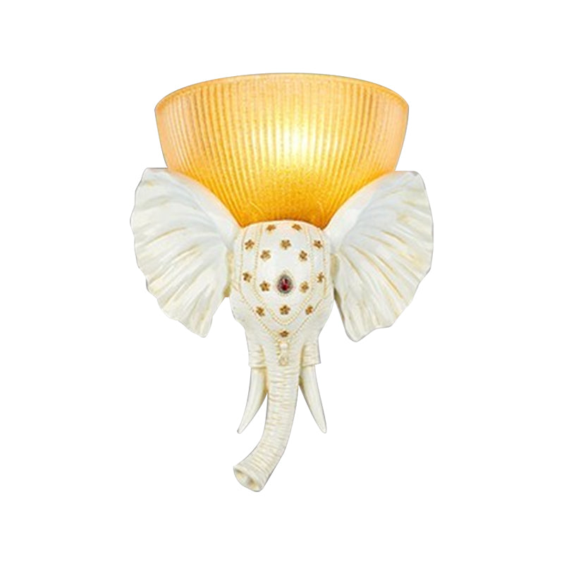 Colonial Bowl Wall Mount Lighting Amber Glass 1 Head Wall Mounted Lamp with White/Gold Elephant Nose toward Left/Right Clearhalo 'Wall Lamps & Sconces' 'Wall Lights' Lighting' 268920