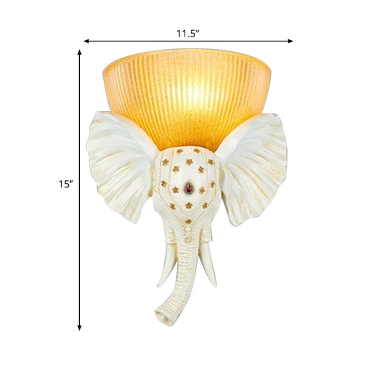 Colonial Bowl Wall Mount Lighting Amber Glass 1 Head Wall Mounted Lamp with White/Gold Elephant Nose toward Left/Right Clearhalo 'Wall Lamps & Sconces' 'Wall Lights' Lighting' 268921