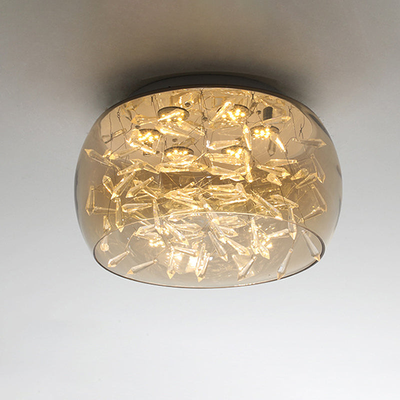 Curved Drum Flush Mount Modernism Crystal Amber/White LED Ceiling Mount Light Fixture in Warm/White/3 Color Light, 16"/19.5" Wide Clearhalo 'Ceiling Lights' 'Close To Ceiling Lights' 'Close to ceiling' 'Flush mount' Lighting' 269042