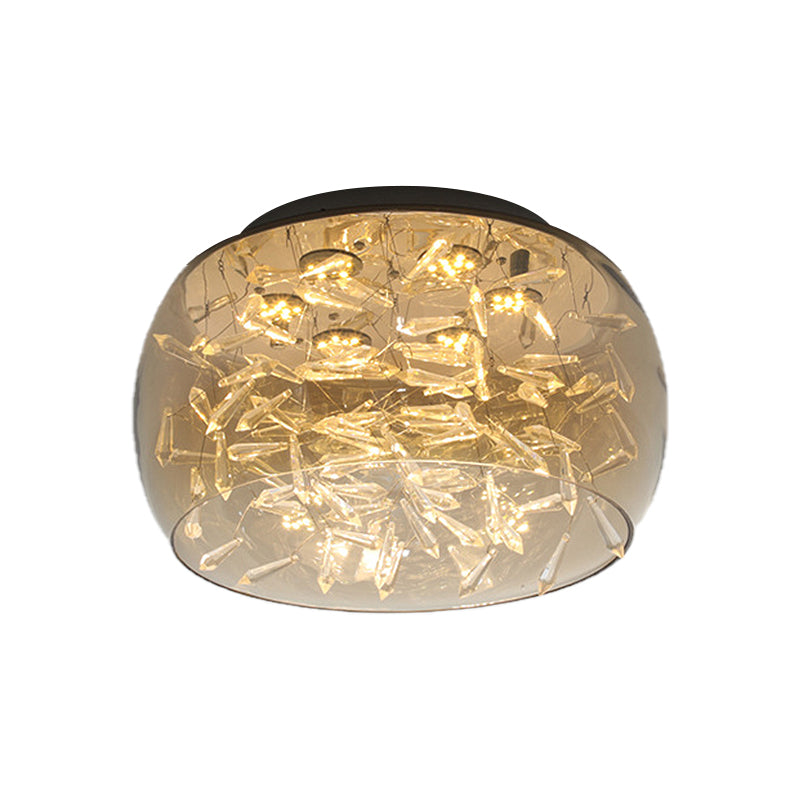 Curved Drum Flush Mount Modernism Crystal Amber/White LED Ceiling Mount Light Fixture in Warm/White/3 Color Light, 16"/19.5" Wide Clearhalo 'Ceiling Lights' 'Close To Ceiling Lights' 'Close to ceiling' 'Flush mount' Lighting' 269044