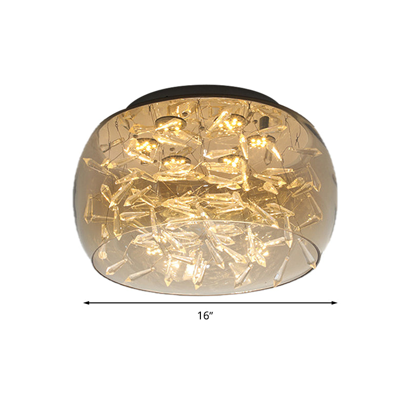 Curved Drum Flush Mount Modernism Crystal Amber/White LED Ceiling Mount Light Fixture in Warm/White/3 Color Light, 16"/19.5" Wide Clearhalo 'Ceiling Lights' 'Close To Ceiling Lights' 'Close to ceiling' 'Flush mount' Lighting' 269045