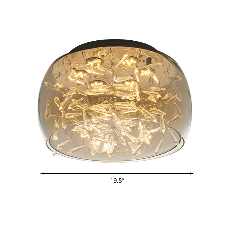 Curved Drum Flush Mount Modernism Crystal Amber/White LED Ceiling Mount Light Fixture in Warm/White/3 Color Light, 16"/19.5" Wide Clearhalo 'Ceiling Lights' 'Close To Ceiling Lights' 'Close to ceiling' 'Flush mount' Lighting' 269046