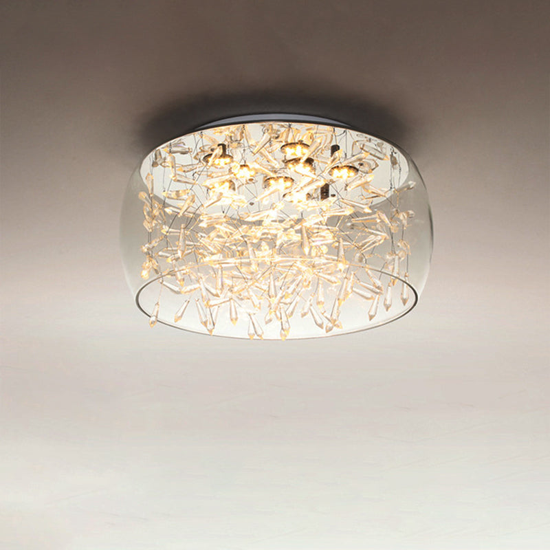 Curved Drum Flush Mount Modernism Crystal Amber/White LED Ceiling Mount Light Fixture in Warm/White/3 Color Light, 16"/19.5" Wide Clearhalo 'Ceiling Lights' 'Close To Ceiling Lights' 'Close to ceiling' 'Flush mount' Lighting' 269049