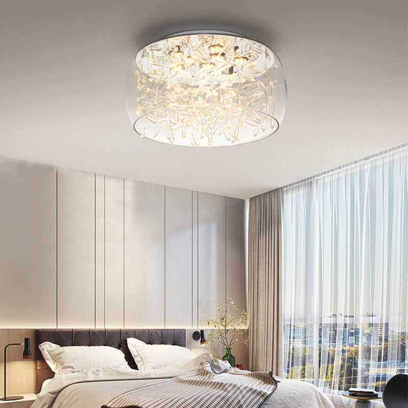 Curved Drum Flush Mount Modernism Crystal Amber/White LED Ceiling Mount Light Fixture in Warm/White/3 Color Light, 16"/19.5" Wide Clearhalo 'Ceiling Lights' 'Close To Ceiling Lights' 'Close to ceiling' 'Flush mount' Lighting' 269050