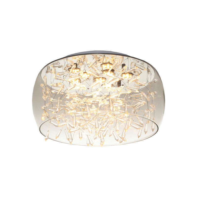 Curved Drum Flush Mount Modernism Crystal Amber/White LED Ceiling Mount Light Fixture in Warm/White/3 Color Light, 16"/19.5" Wide Clearhalo 'Ceiling Lights' 'Close To Ceiling Lights' 'Close to ceiling' 'Flush mount' Lighting' 269051