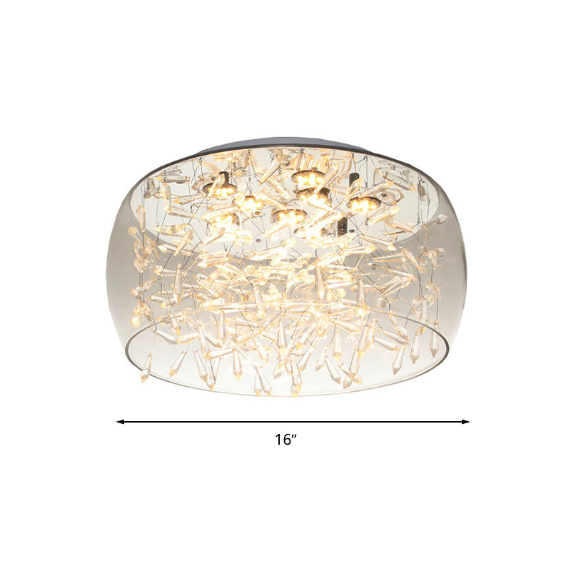 Curved Drum Flush Mount Modernism Crystal Amber/White LED Ceiling Mount Light Fixture in Warm/White/3 Color Light, 16"/19.5" Wide Clearhalo 'Ceiling Lights' 'Close To Ceiling Lights' 'Close to ceiling' 'Flush mount' Lighting' 269052