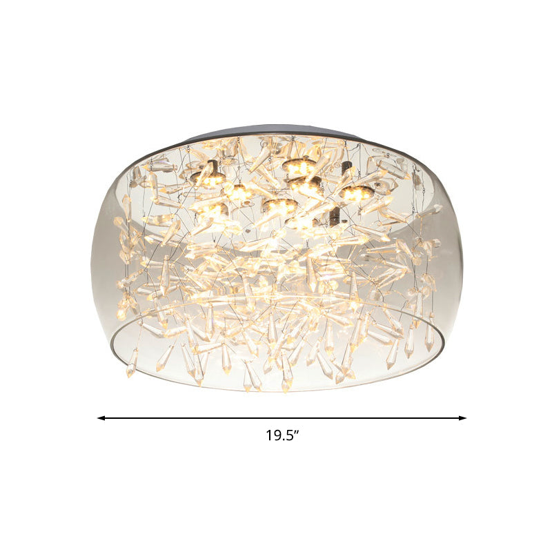 Curved Drum Flush Mount Modernism Crystal Amber/White LED Ceiling Mount Light Fixture in Warm/White/3 Color Light, 16"/19.5" Wide Clearhalo 'Ceiling Lights' 'Close To Ceiling Lights' 'Close to ceiling' 'Flush mount' Lighting' 269053