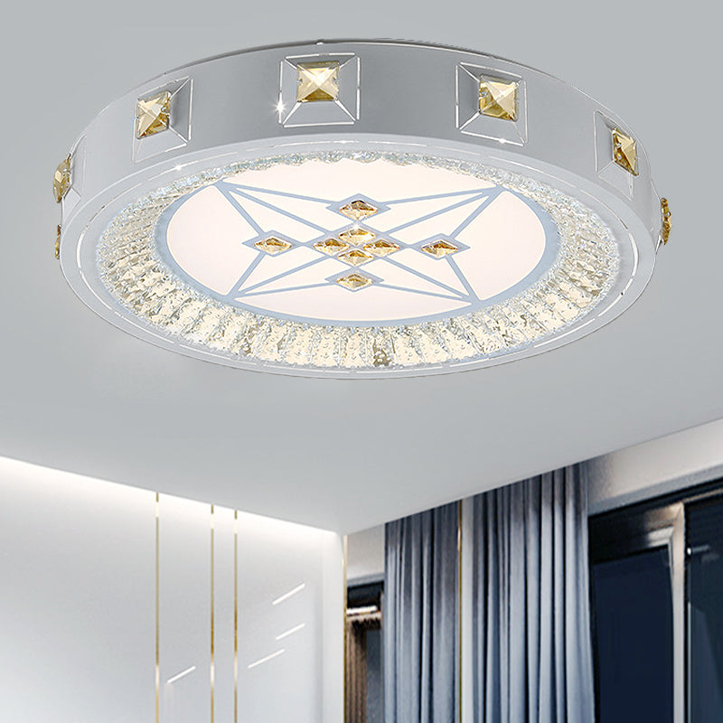 White Concave Crystal Flush Light Modern Stylish Carved Flower/Sun/Rhombus LED Ceiling Light in Remote Control Stepless Dimming/3 Color Light White Remote Control Stepless Dimming Rhombus Clearhalo 'Ceiling Lights' 'Close To Ceiling Lights' 'Close to ceiling' 'Flush mount' Lighting' 269173