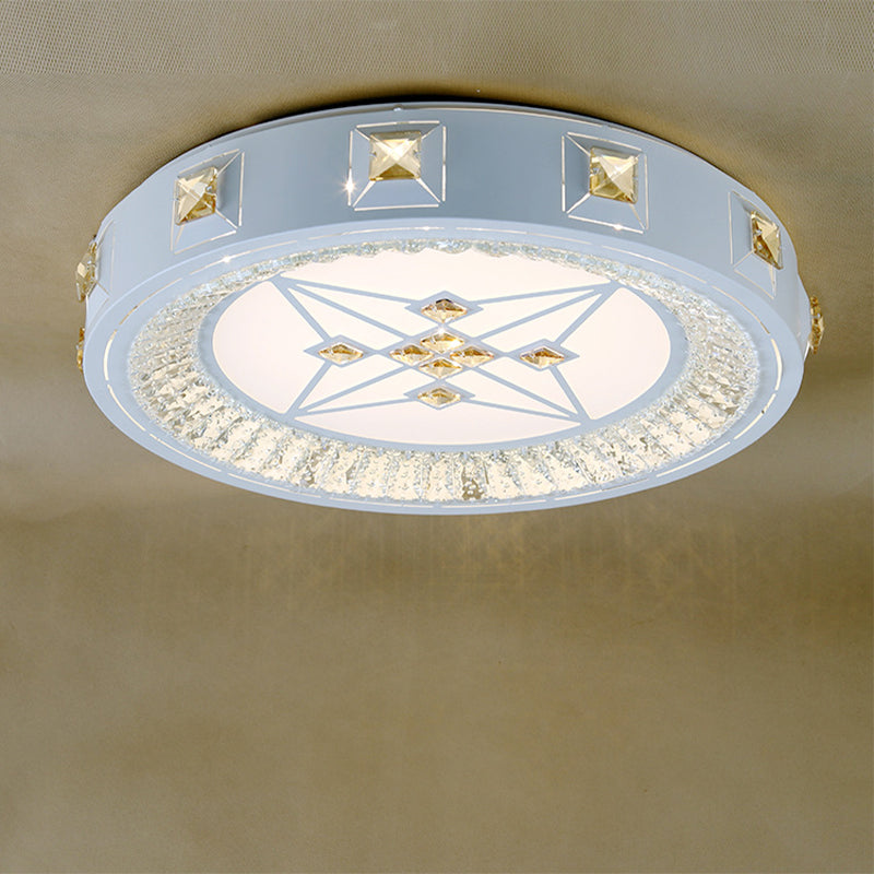 White Concave Crystal Flush Light Modern Stylish Carved Flower/Sun/Rhombus LED Ceiling Light in Remote Control Stepless Dimming/3 Color Light White 3 Color Rhombus Clearhalo 'Ceiling Lights' 'Close To Ceiling Lights' 'Close to ceiling' 'Flush mount' Lighting' 269174