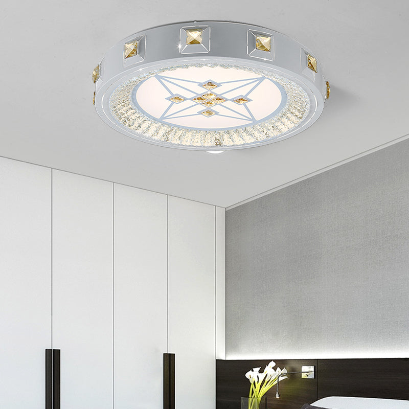 White Concave Crystal Flush Light Modern Stylish Carved Flower/Sun/Rhombus LED Ceiling Light in Remote Control Stepless Dimming/3 Color Light Clearhalo 'Ceiling Lights' 'Close To Ceiling Lights' 'Close to ceiling' 'Flush mount' Lighting' 269175