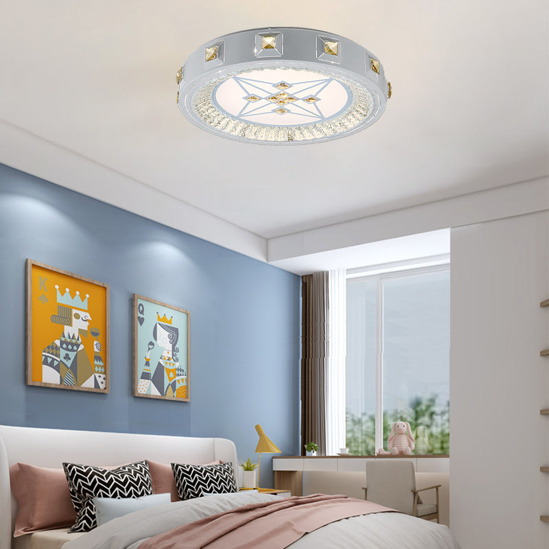 White Concave Crystal Flush Light Modern Stylish Carved Flower/Sun/Rhombus LED Ceiling Light in Remote Control Stepless Dimming/3 Color Light Clearhalo 'Ceiling Lights' 'Close To Ceiling Lights' 'Close to ceiling' 'Flush mount' Lighting' 269176