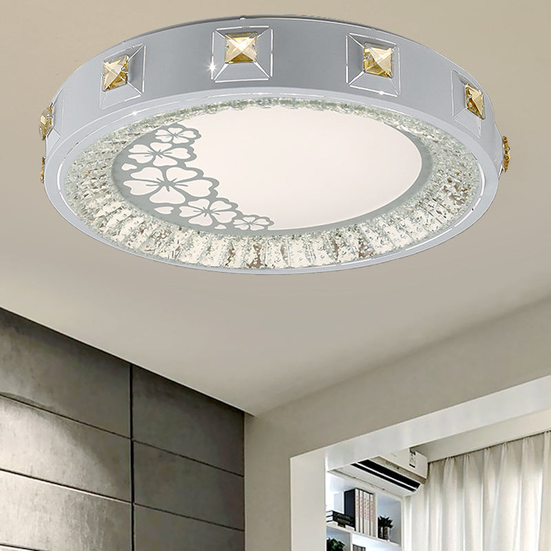 White Concave Crystal Flush Light Modern Stylish Carved Flower/Sun/Rhombus LED Ceiling Light in Remote Control Stepless Dimming/3 Color Light White Remote Control Stepless Dimming Flower Clearhalo 'Ceiling Lights' 'Close To Ceiling Lights' 'Close to ceiling' 'Flush mount' Lighting' 269179