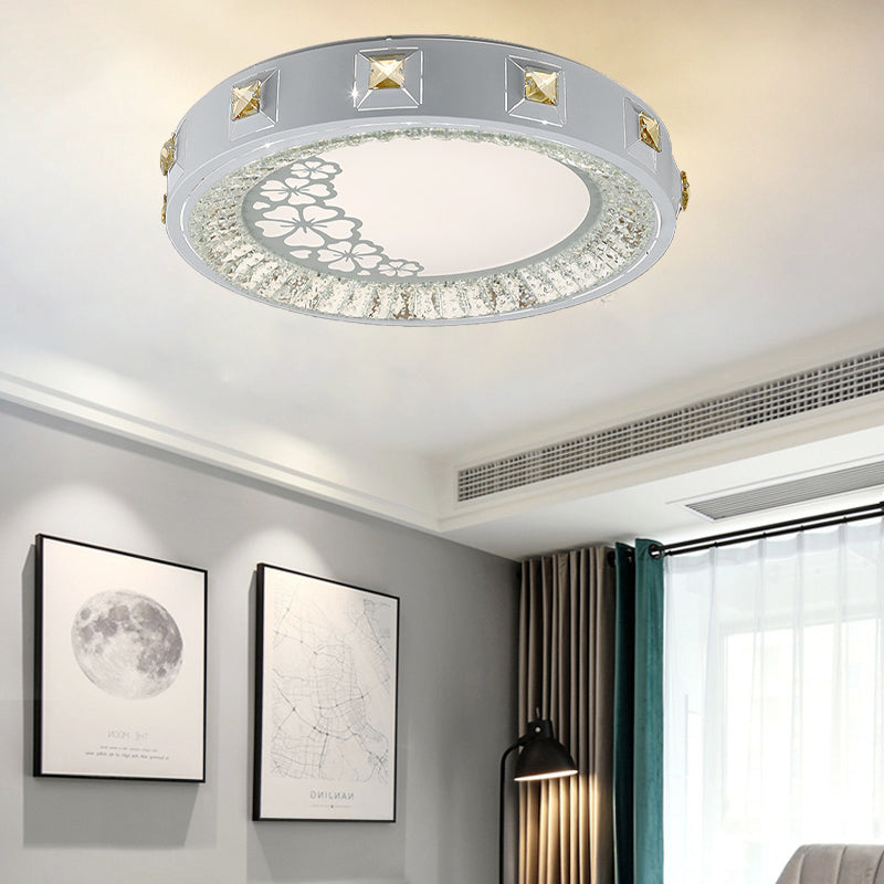 White Concave Crystal Flush Light Modern Stylish Carved Flower/Sun/Rhombus LED Ceiling Light in Remote Control Stepless Dimming/3 Color Light White 3 Color Flower Clearhalo 'Ceiling Lights' 'Close To Ceiling Lights' 'Close to ceiling' 'Flush mount' Lighting' 269180