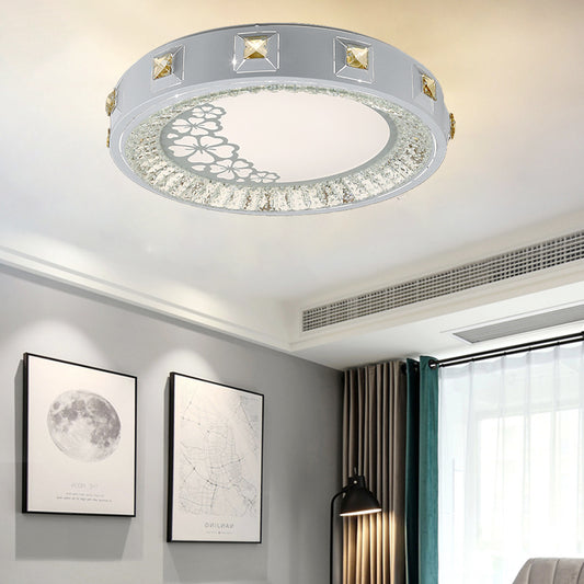 White Concave Crystal Flush Light Modern Stylish Carved Flower/Sun/Rhombus LED Ceiling Light in Remote Control Stepless Dimming/3 Color Light White 3 Color Flower Clearhalo 'Ceiling Lights' 'Close To Ceiling Lights' 'Close to ceiling' 'Flush mount' Lighting' 269180