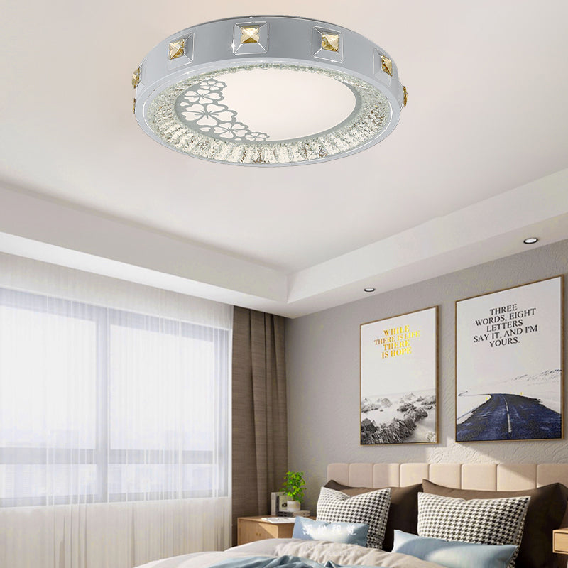 White Concave Crystal Flush Light Modern Stylish Carved Flower/Sun/Rhombus LED Ceiling Light in Remote Control Stepless Dimming/3 Color Light Clearhalo 'Ceiling Lights' 'Close To Ceiling Lights' 'Close to ceiling' 'Flush mount' Lighting' 269182