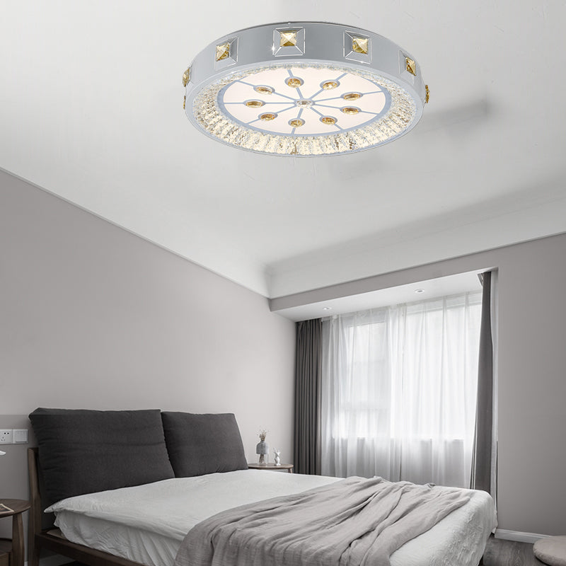 White Concave Crystal Flush Light Modern Stylish Carved Flower/Sun/Rhombus LED Ceiling Light in Remote Control Stepless Dimming/3 Color Light Clearhalo 'Ceiling Lights' 'Close To Ceiling Lights' 'Close to ceiling' 'Flush mount' Lighting' 269188