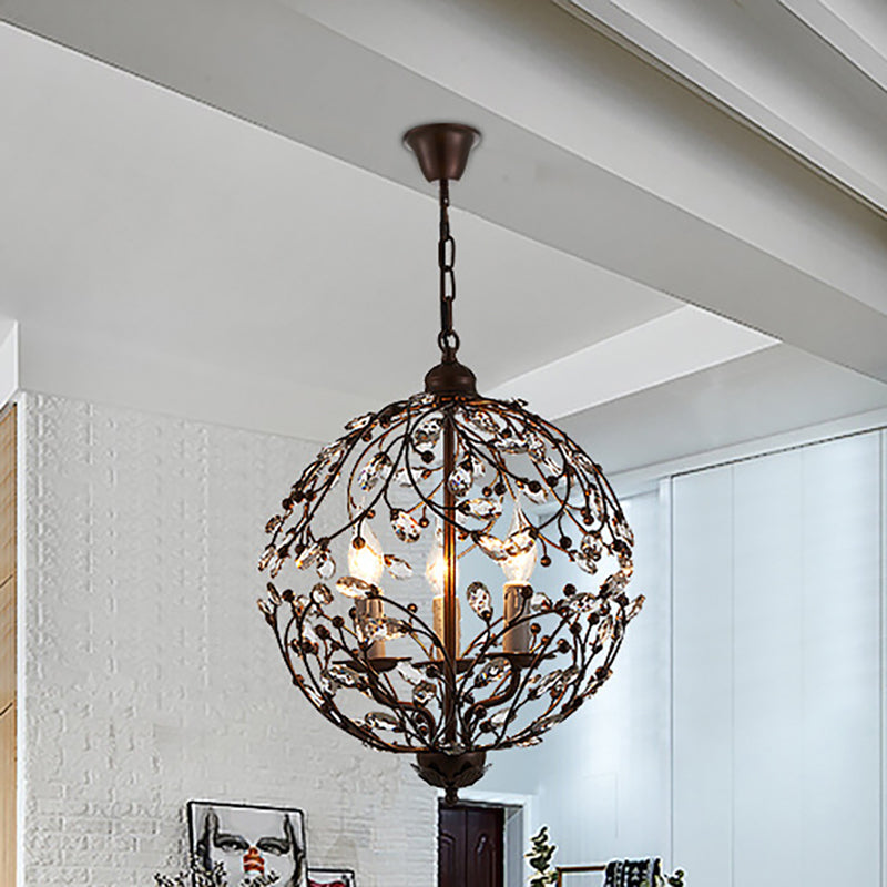Crystal Globe Chandelier Contemporary 3 Bulbs Black/Bronze Hanging Pendant Light for Dining Room Clearhalo 'Ceiling Lights' 'Chandeliers' Lighting' options 269371