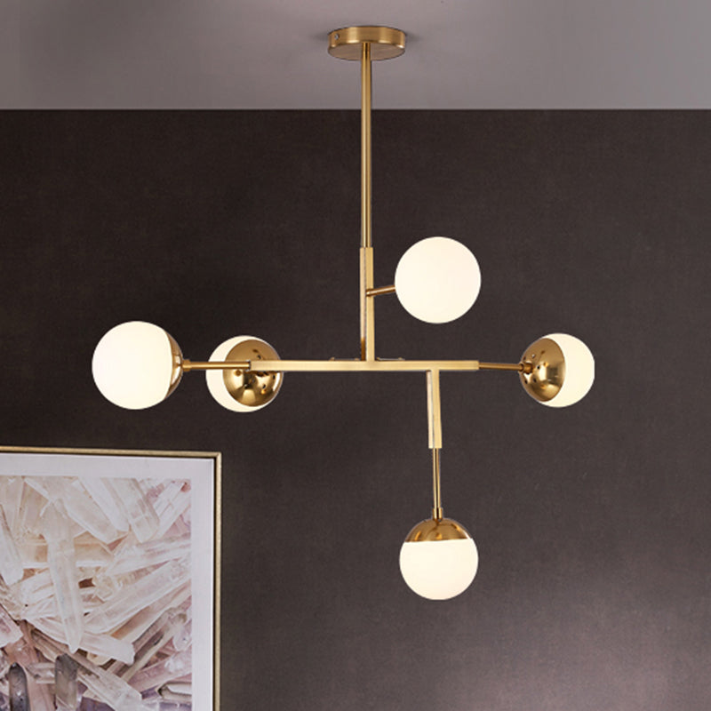 5 Lights Orb Shaped Chandelier Contemporary Metal Ceiling Pendant Light for Study Room Gold Clearhalo 'Ceiling Lights' 'Chandeliers' 'Modern Chandeliers' 'Modern' Lighting' 269511