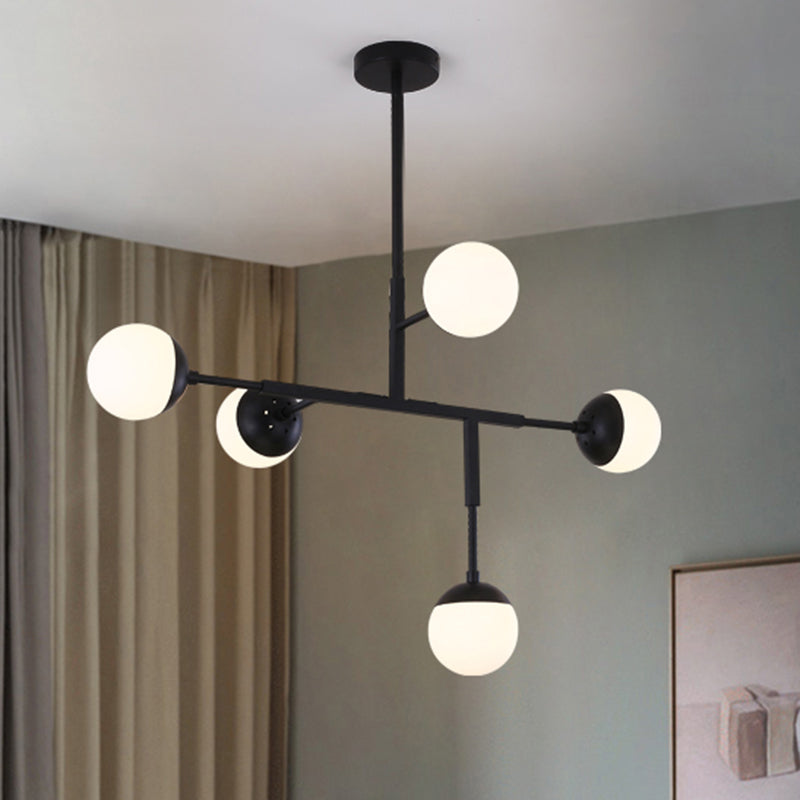 5 Lights Orb Shaped Chandelier Contemporary Metal Ceiling Pendant Light for Study Room Black Clearhalo 'Ceiling Lights' 'Chandeliers' 'Modern Chandeliers' 'Modern' Lighting' 269513