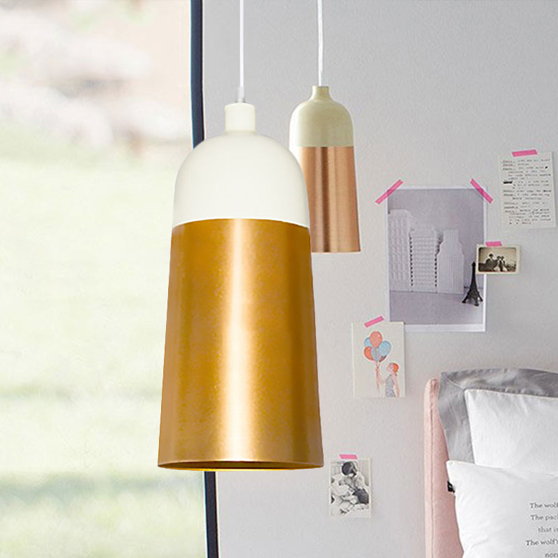 Modern Gold Hanging Lamp with Dome Shade 1 Head Metal Ceiling Pendant Light for Bedroom White 5.5" Clearhalo 'Ceiling Lights' 'Modern Pendants' 'Modern' 'Pendant Lights' 'Pendants' Lighting' 269515