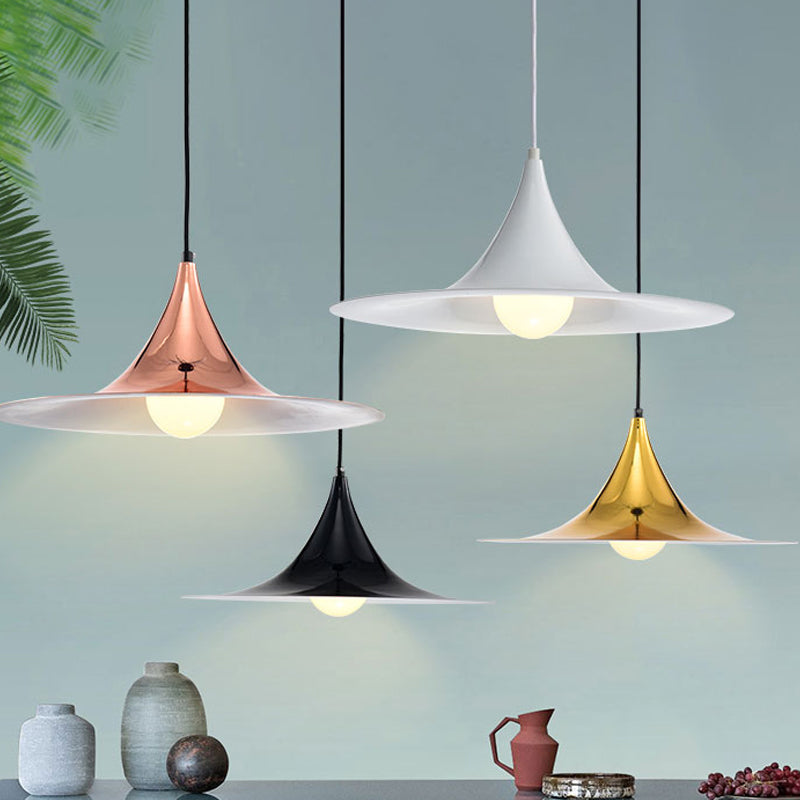 Flared Suspension Light in Nordic Style Metal 1 Light Black/White/Gold Hanging Ceiling Light Clearhalo 'Ceiling Lights' 'Modern Pendants' 'Modern' 'Pendant Lights' 'Pendants' Lighting' 269517