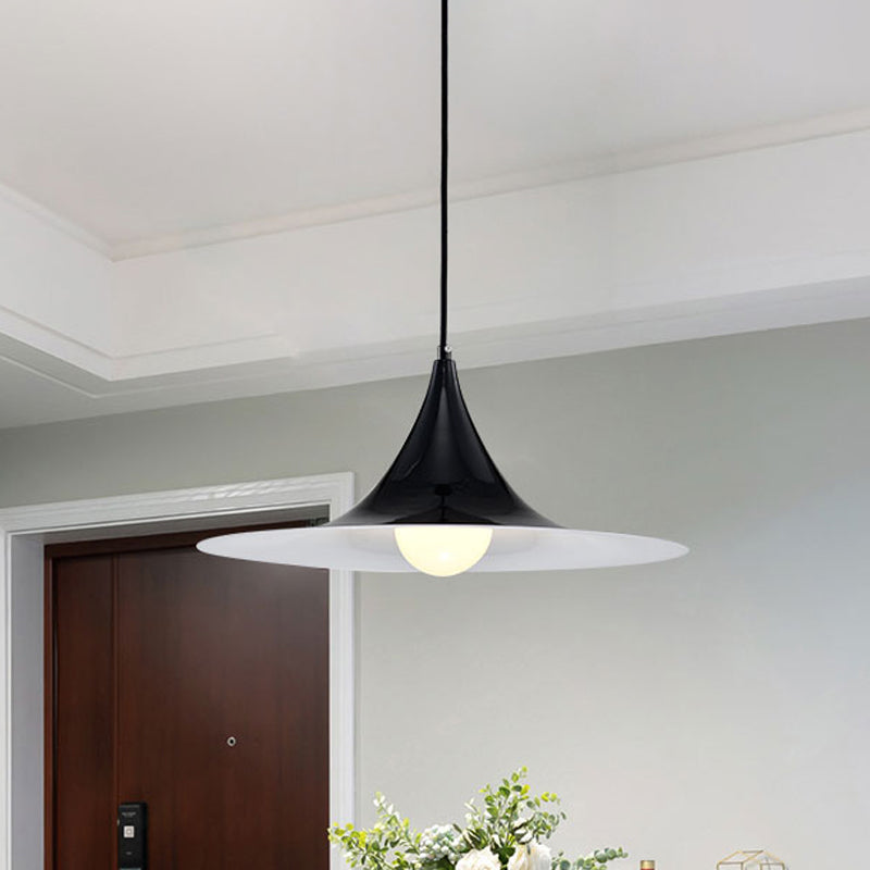 Flared Suspension Light in Nordic Style Metal 1 Light Black/White/Gold Hanging Ceiling Light Black Clearhalo 'Ceiling Lights' 'Modern Pendants' 'Modern' 'Pendant Lights' 'Pendants' Lighting' 269519