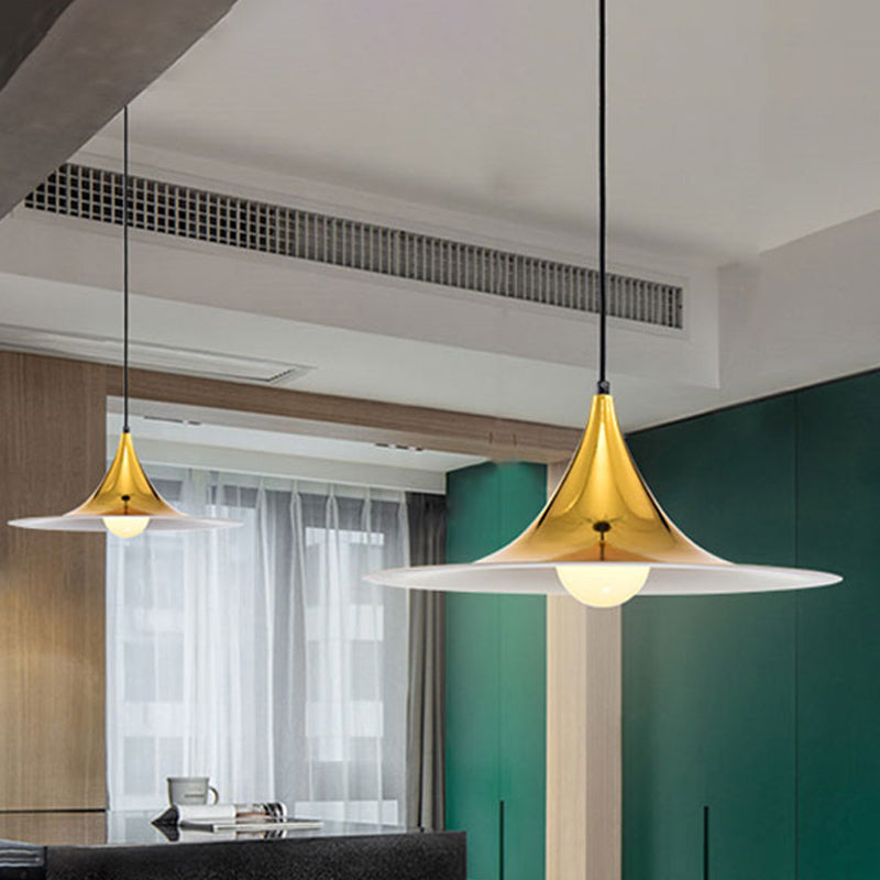 Flared Suspension Light in Nordic Style Metal 1 Light Black/White/Gold Hanging Ceiling Light Gold Clearhalo 'Ceiling Lights' 'Modern Pendants' 'Modern' 'Pendant Lights' 'Pendants' Lighting' 269521