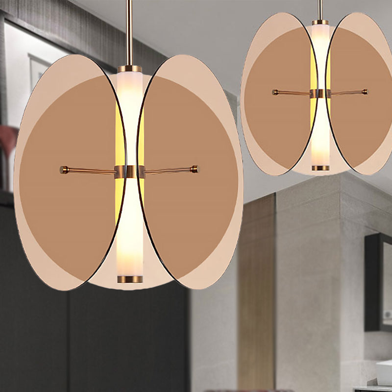 Amber/Smoke Glass Round Pendant Light Modernist 1 Light Led Hanging Ceiling Lamp with 3 Disks Amber Clearhalo 'Ceiling Lights' 'Glass shade' 'Glass' 'Modern Pendants' 'Modern' 'Pendant Lights' 'Pendants' Lighting' 269529