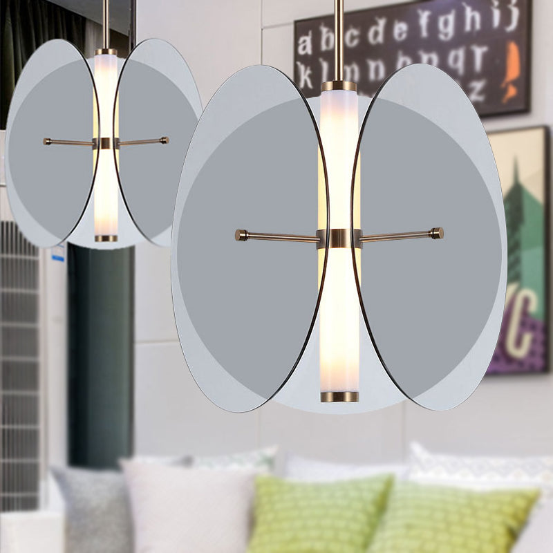 Amber/Smoke Glass Round Pendant Light Modernist 1 Light Led Hanging Ceiling Lamp with 3 Disks Smoke Gray Clearhalo 'Ceiling Lights' 'Glass shade' 'Glass' 'Modern Pendants' 'Modern' 'Pendant Lights' 'Pendants' Lighting' 269531