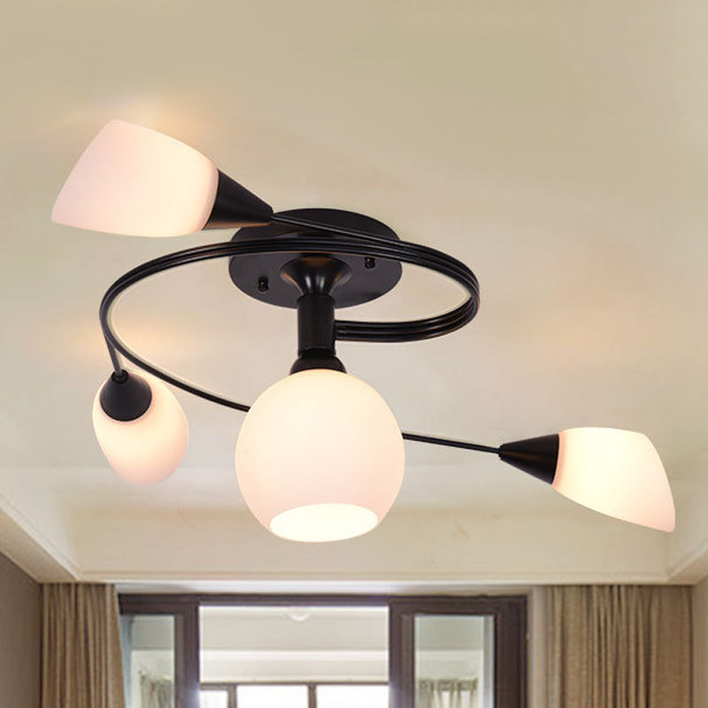Twisted Living Room Semi Mount Lighting Traditional Frosted Glass 4/6 Lights Black/White Ceiling Light Clearhalo 'Ceiling Lights' 'Close To Ceiling Lights' 'Close to ceiling' 'Glass shade' 'Glass' 'Semi-flushmount' Lighting' 269544