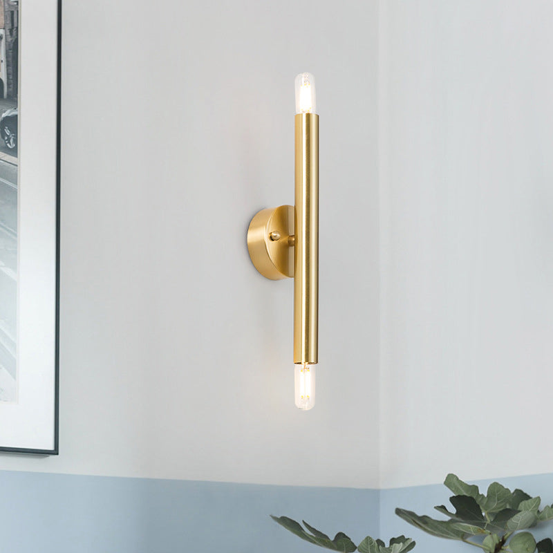 Tubular Wall Sconce Contemporary 2 Lights Metallic Golden Wall Mount Lamp for Bedroom Clearhalo 'Cast Iron' 'Glass' 'Industrial' 'Modern wall lights' 'Modern' 'Tiffany' 'Traditional wall lights' 'Wall Lamps & Sconces' 'Wall Lights' Lighting' 269599