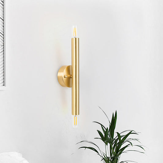 Tubular Wall Sconce Contemporary 2 Lights Metallic Golden Wall Mount Lamp for Bedroom Gold Clearhalo 'Cast Iron' 'Glass' 'Industrial' 'Modern wall lights' 'Modern' 'Tiffany' 'Traditional wall lights' 'Wall Lamps & Sconces' 'Wall Lights' Lighting' 269600