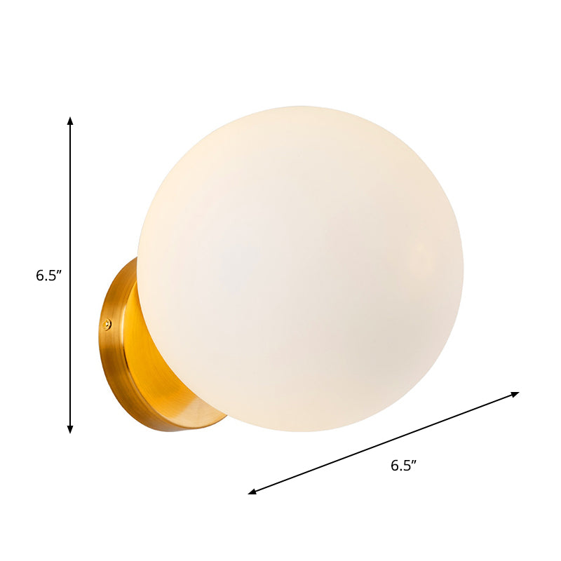 Minimalist 1 Bulb Bedside Sconce Light Matte White Glass Ball Wall Mount Lamp in Gold Clearhalo 'Cast Iron' 'Glass' 'Industrial' 'Modern wall lights' 'Modern' 'Tiffany' 'Traditional wall lights' 'Wall Lamps & Sconces' 'Wall Lights' Lighting' 269622