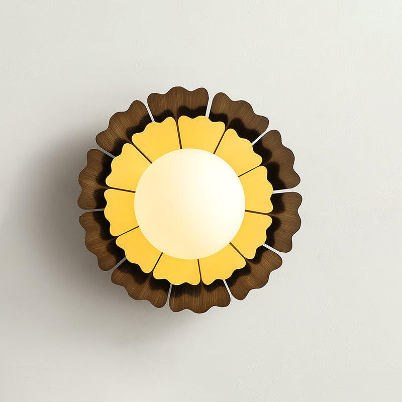 Macaron Sunflower Sconce Light Metallic 1-Light Yellow Wall Mount Lamp with Matte White Glass Ball Yellow Clearhalo 'Cast Iron' 'Glass' 'Industrial' 'Modern wall lights' 'Modern' 'Tiffany' 'Traditional wall lights' 'Wall Lamps & Sconces' 'Wall Lights' Lighting' 269648