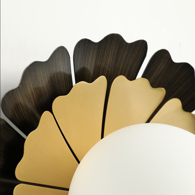 Macaron Sunflower Sconce Light Metallic 1-Light Yellow Wall Mount Lamp with Matte White Glass Ball Clearhalo 'Cast Iron' 'Glass' 'Industrial' 'Modern wall lights' 'Modern' 'Tiffany' 'Traditional wall lights' 'Wall Lamps & Sconces' 'Wall Lights' Lighting' 269654