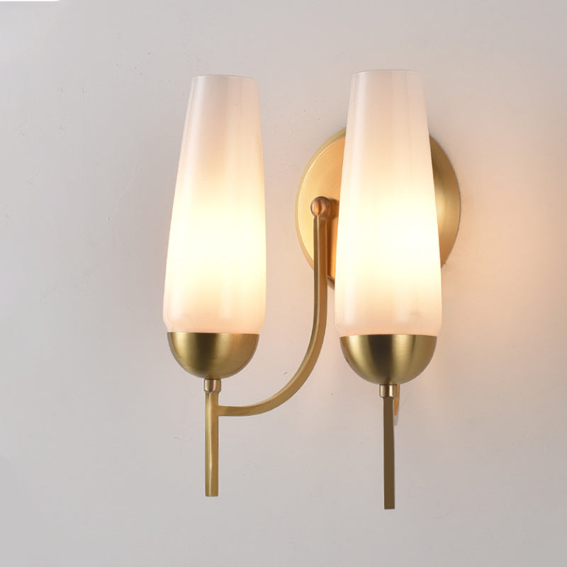 Conical Sconce Light Contemporary 1/2-Light Opal Glossy Glass Wall Mount Lamp in Gold 2.0 Gold Clearhalo 'Cast Iron' 'Glass' 'Industrial' 'Modern wall lights' 'Modern' 'Tiffany' 'Traditional wall lights' 'Wall Lamps & Sconces' 'Wall Lights' Lighting' 269664